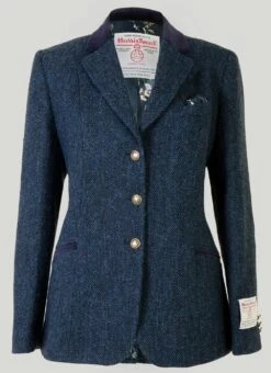 Benbecula Navy Herringbone HARRIS TWEED® Ladies' Jacket -EWM Store 56411pvl 32bf0bbd41adf75