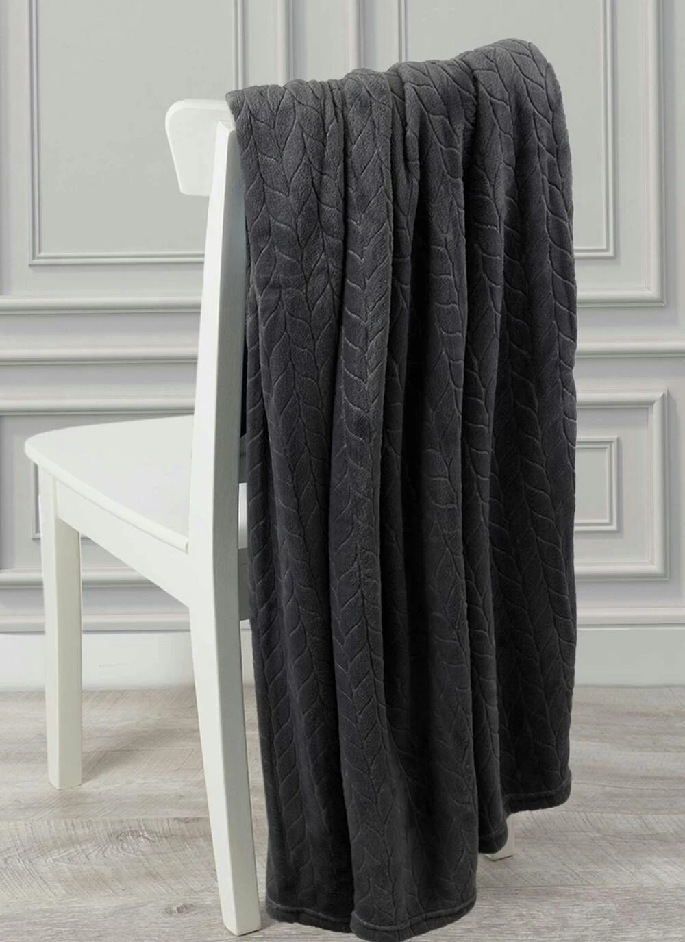 Grey Leaf Embossed Fleece Throw 3 Grey Leaf Embossed Fleece Throw