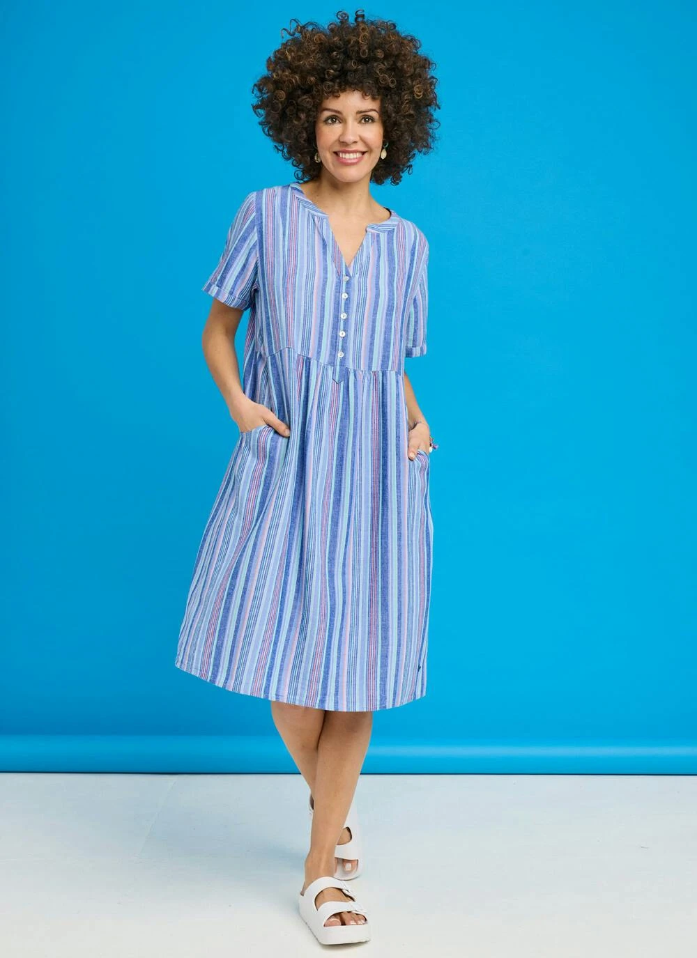 Linen Blend Striped Midi Dress 3 Linen Blend Striped Midi Dress