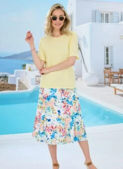 A Line Watercolour Floral Print Skirt