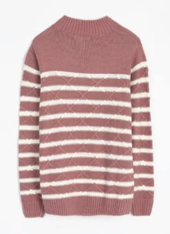 Lattice Stitch Striped Turtle Neck Jumper -EWM Store 62226pvl 9f61364a6f37baa