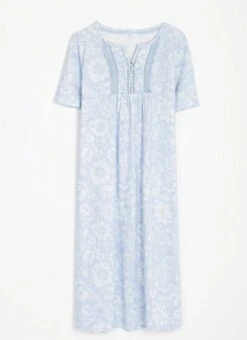 Pure Cotton Lace Trim Printed Nightdress