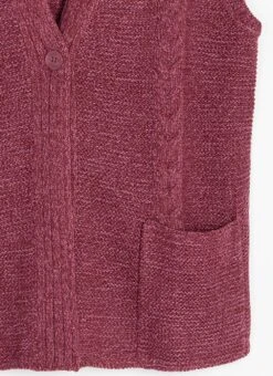 Single Cable Knit V- Neck Waistcoat -EWM Store 63074pvl 73d23cd5169f88a