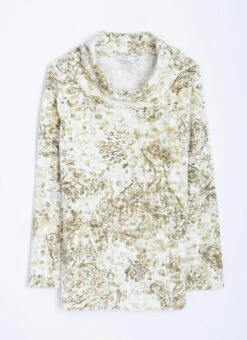 Velour Printed Cowl Neck Top