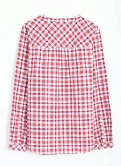 Pure Cotton Round Neck Check Blouse -EWM Store 63759pvl 4cca66e5fe0db98
