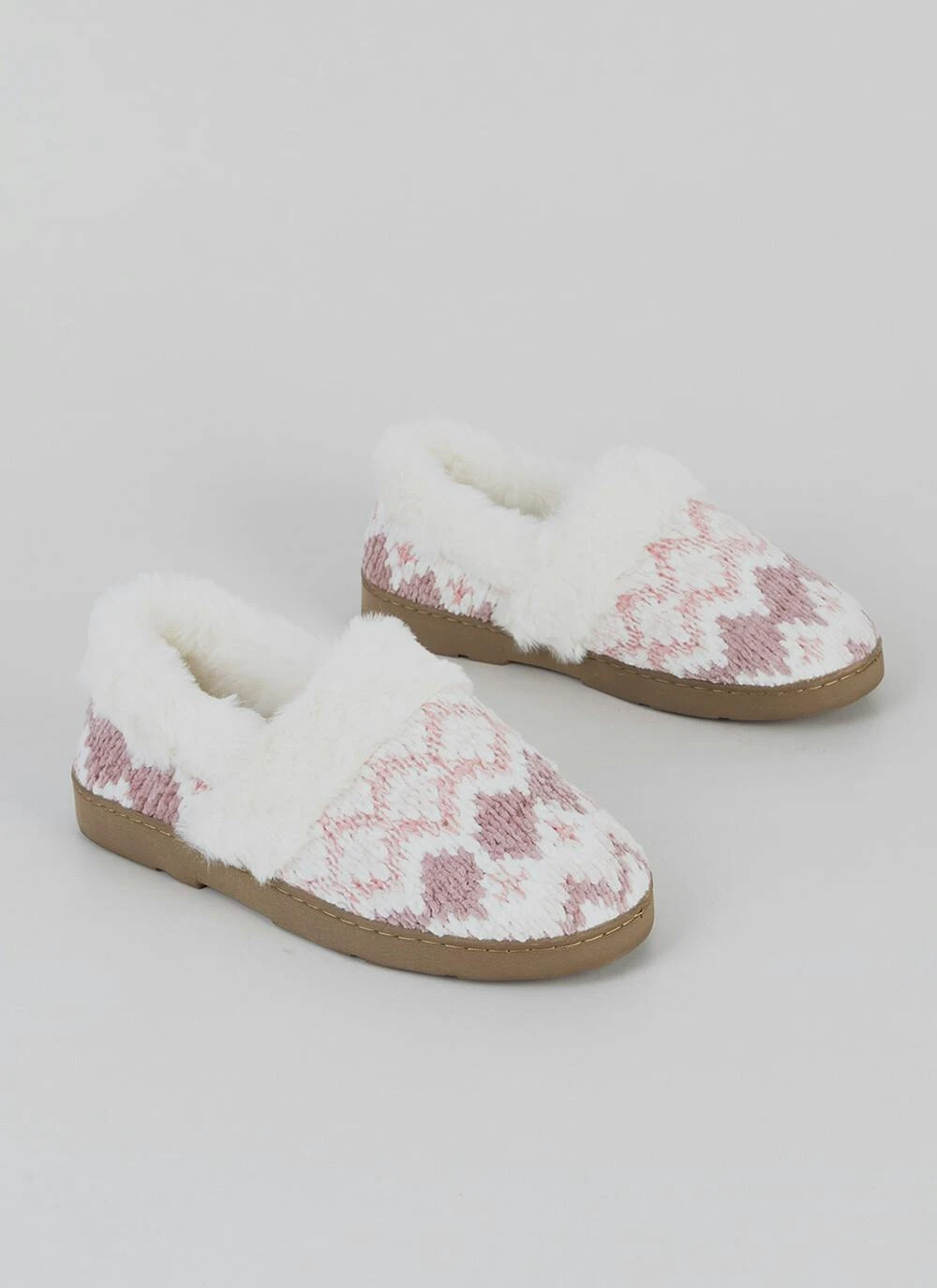 Comfy Faux Fur Lined Fair Isle Full Slippers 3 Comfy Faux Fur Lined Fair Isle Full Slippers