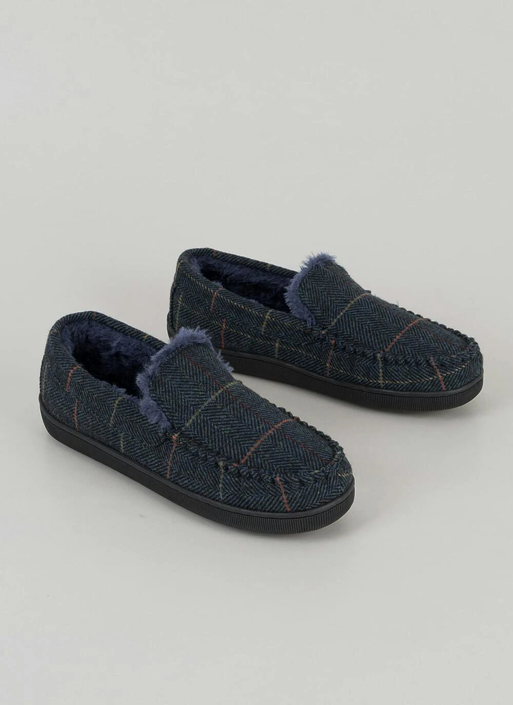 Plush Lined Check Mocassin Slipper 3 Plush Lined Check Mocassin Slipper
