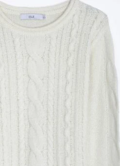 Wool Blend Cable Knit Crew Neck Jumper -EWM Store 65206pvl 80c897ecb58006c