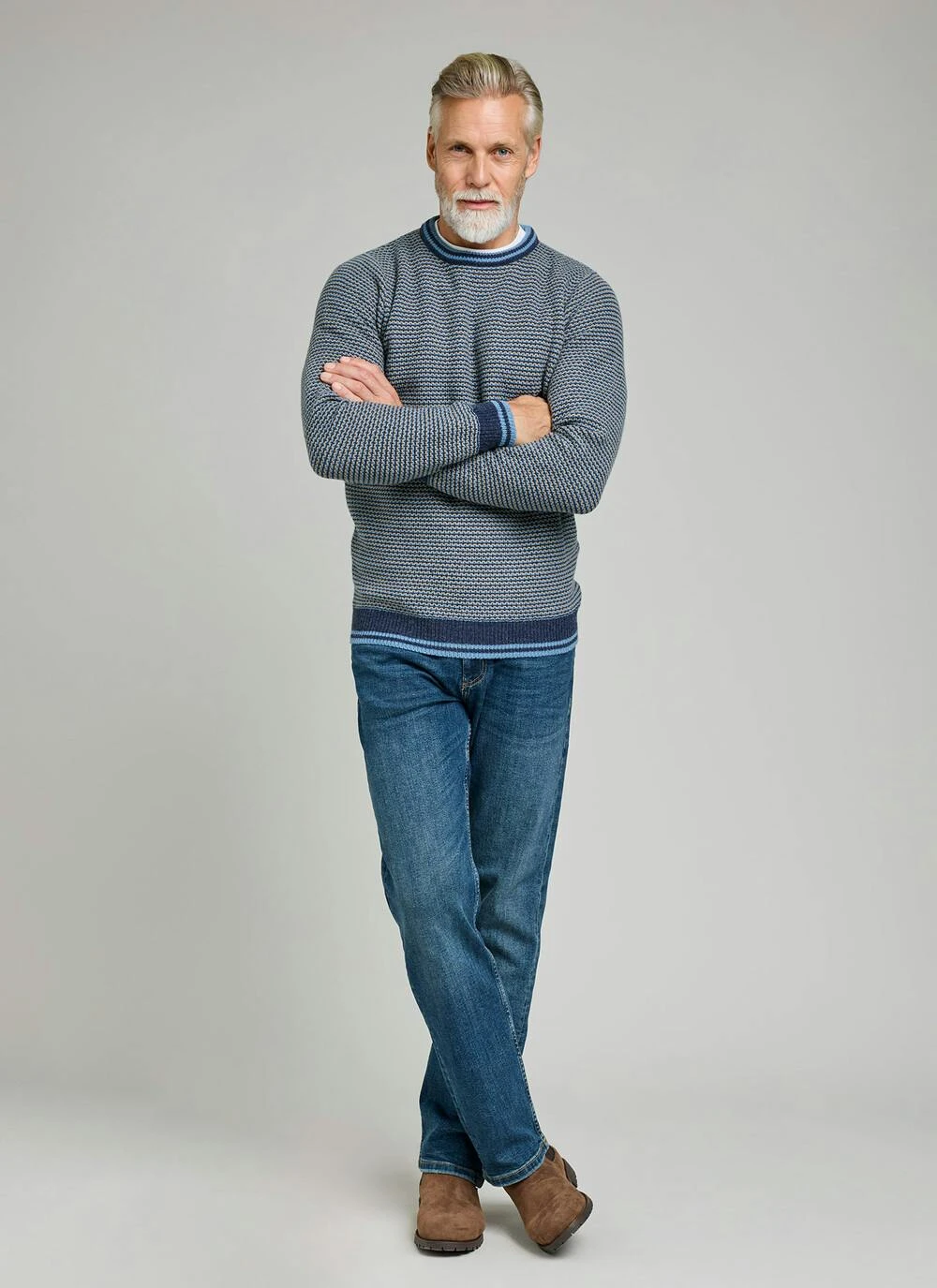 Striped Textured Knit Crew Neck Jumper 5 Striped Textured Knit Crew Neck Jumper - Image 3