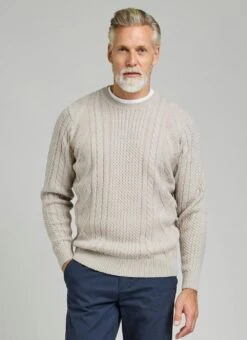 Cable Knit Crew Neck Jumper With Wool