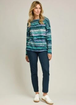 Soft Touch Printed Boat Neck Top -EWM Store 65732pvl 9277e41d896ad3f