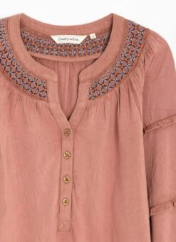 Embroidered Shirred Neck Blouse -EWM Store 65781pvl 338d63eb5fa0592