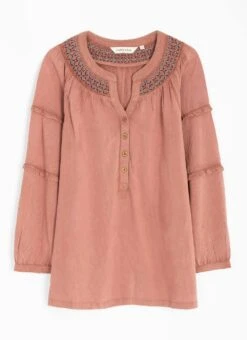 Embroidered Shirred Neck Blouse -EWM Store 65795pvl 9e65d7fae522b6c