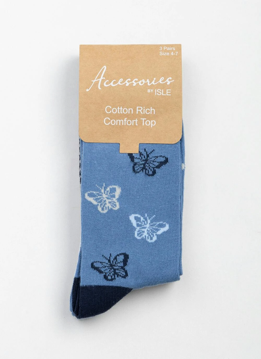 3pk Cotton Rich Comfort Top Butterfly Socks 4 3pk Cotton Rich Comfort Top Butterfly Socks - Image 2