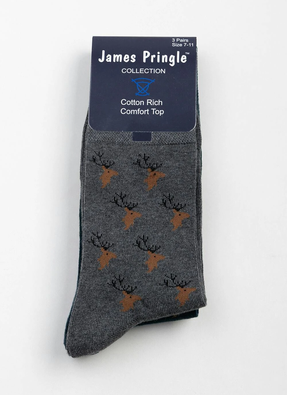3pk Comfort Top Cotton Rich Stag Socks 4 3pk Comfort Top Cotton Rich Stag Socks - Image 2