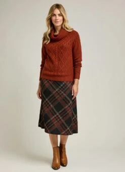 Warm Handle Checked Midi Skirt