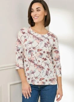 Soft Touch Pearl Trim Print Top