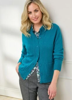 Cable Edge Knit High Neck Cardigan