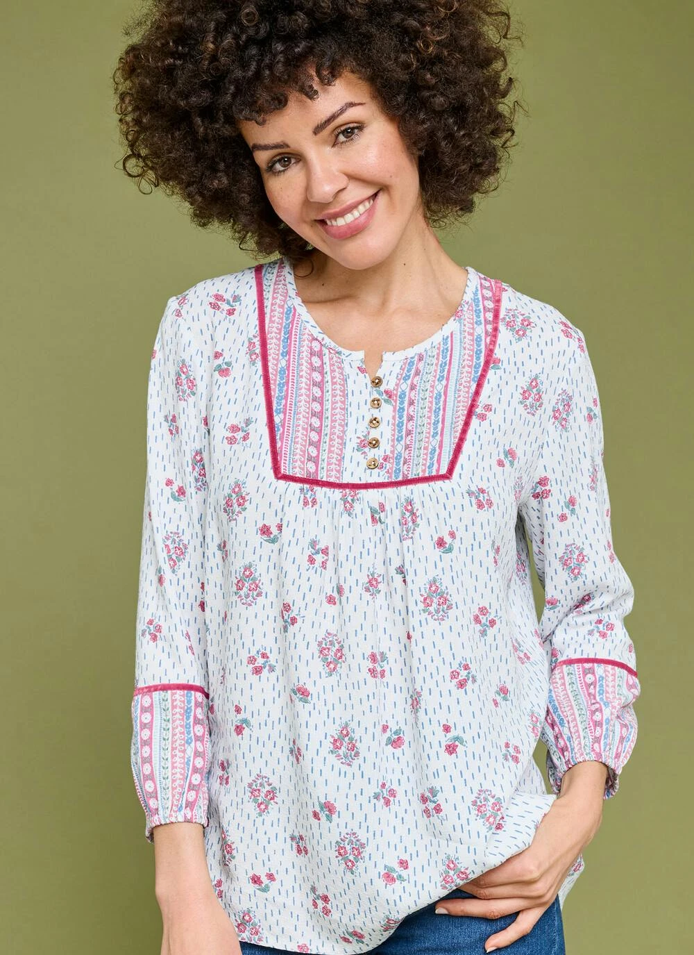 Pure Cotton Printed Pintuck Blouse 4 Pure Cotton Printed Pintuck Blouse - Image 2