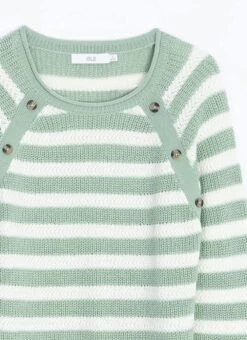 Button Detail Textured Striped Crew Neck Jumper -EWM Store 67274pvl ad21a16fd811f83