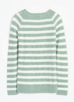 Button Detail Textured Striped Crew Neck Jumper -EWM Store 67278pvl 140c905d2f8c4f8