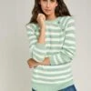 Button Detail Textured Striped Crew Neck Jumper