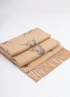 Highland Cow Super Soft Scarf - Camel/Grey -EWM Store 67404pvl b848adec277528c