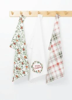 Robin Print Cotton Red 3-Pack Teatowels