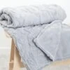 Leafy Floral Embossed Fleece Grey Throw -EWM Store 67792pvl e144872f5f52acb