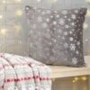 Snowflake Foil Print Fleece Grey Cushion