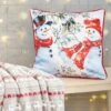 Snowmen Print Velvet Red Cushion -EWM Store 67812pvl 07227b25b1af5d6