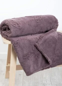 Butterfly Embossed Fleece Purple Throw