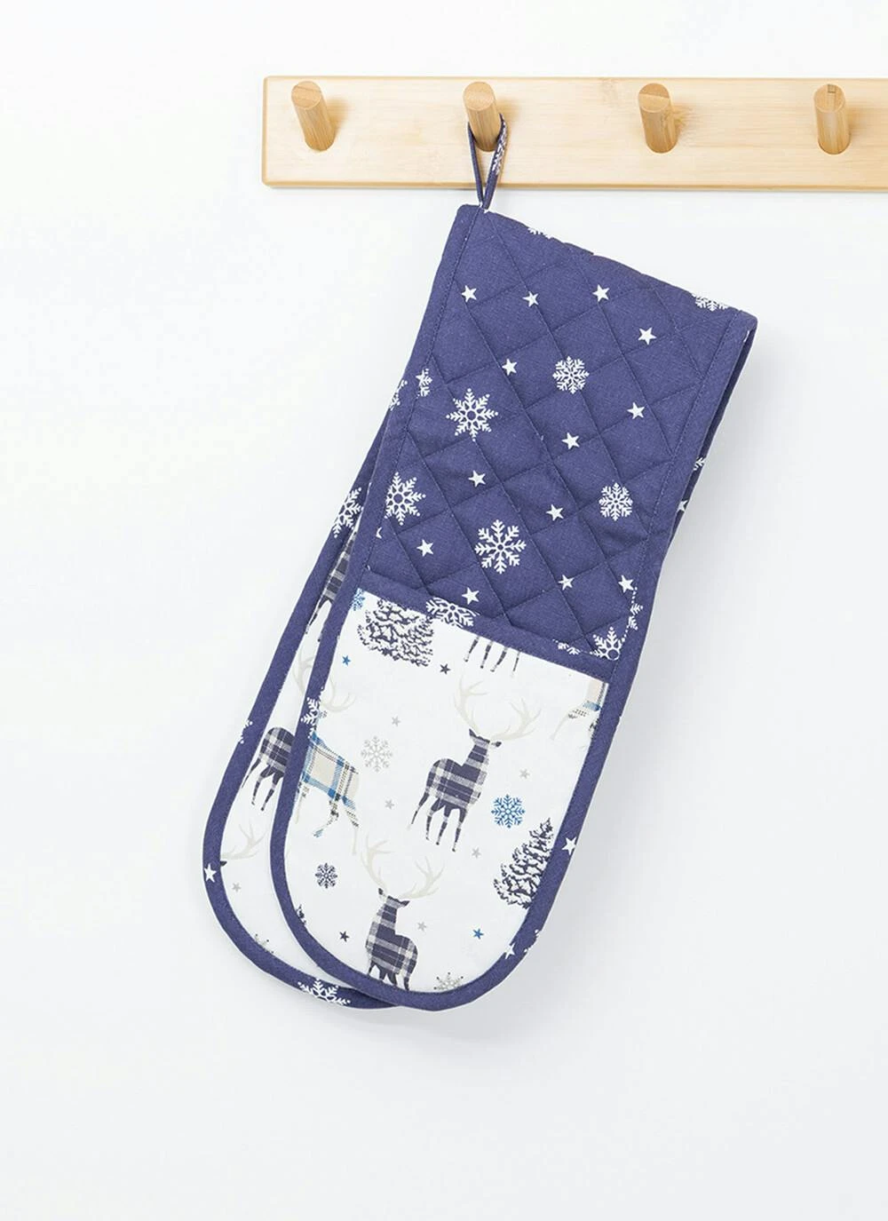 Stag Print Cotton Navy Double Oven Gloves 3 Stag Print Cotton Navy Double Oven Gloves