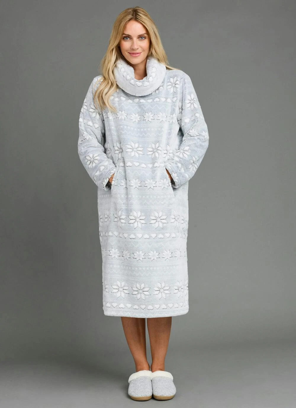 Cosy Fleece Fairisle Cowl Neck Lounger 3 Cosy Fleece Fairisle Cowl Neck Lounger